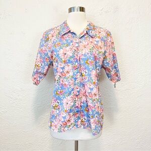 Vintage Cacharel La Chemiserie Blouse Top Floral Blue Pink Medium M